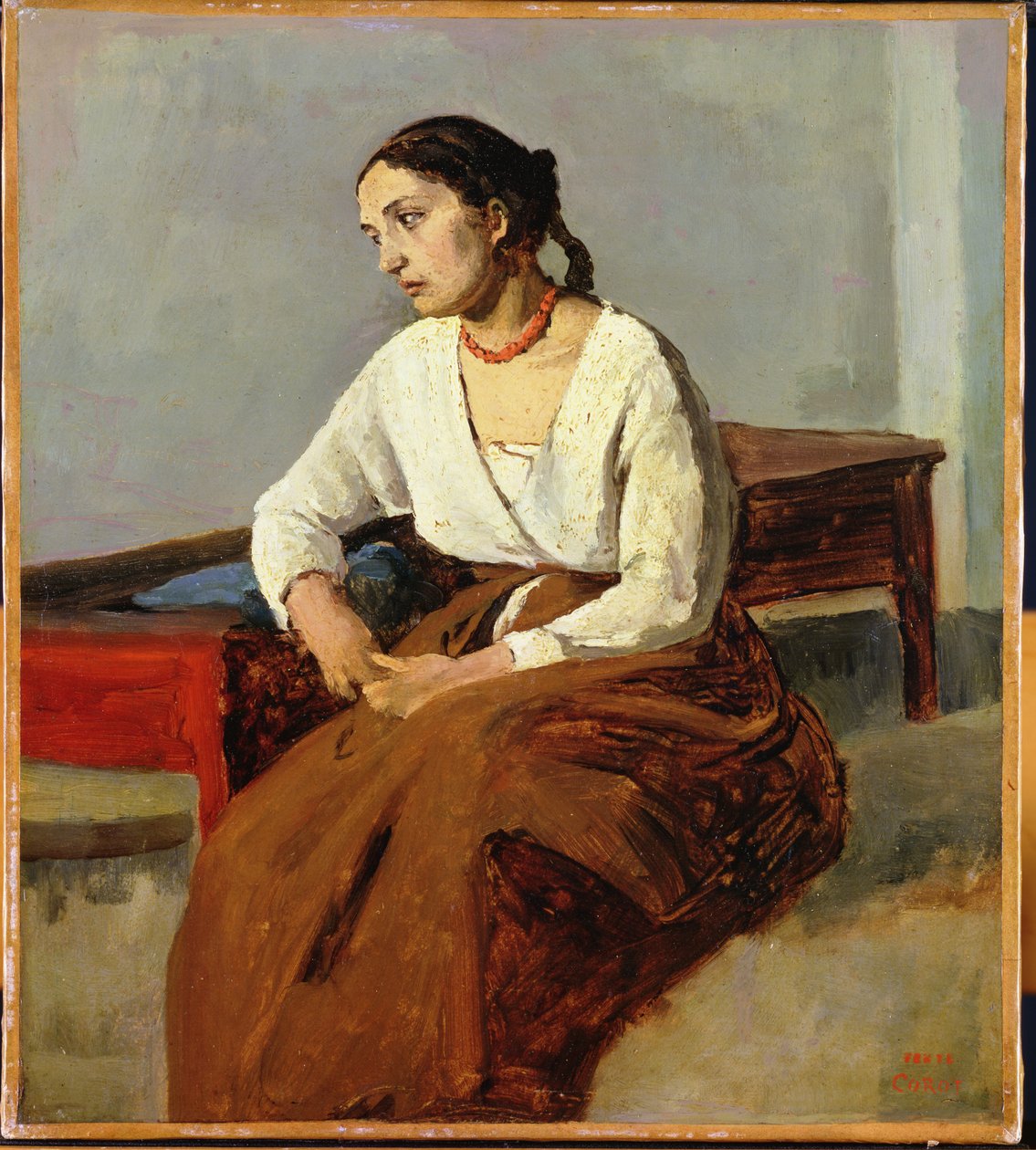 Sitzende Frau im braunen Rock von Jean Baptiste Camille Corot