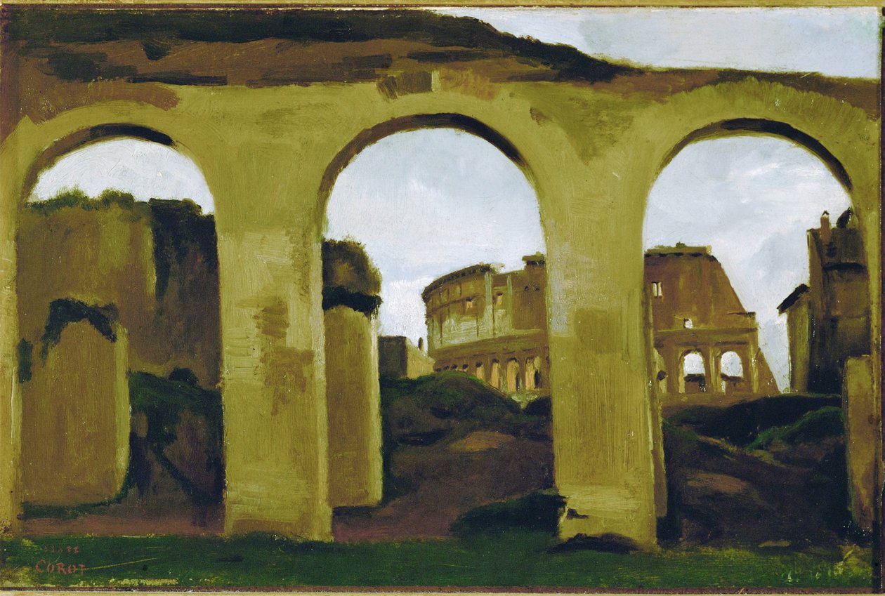 Das Kolosseum, gesehen über die Arkaden der Basilika Sankt Konstantin, Rom von Jean Baptiste Camille Corot