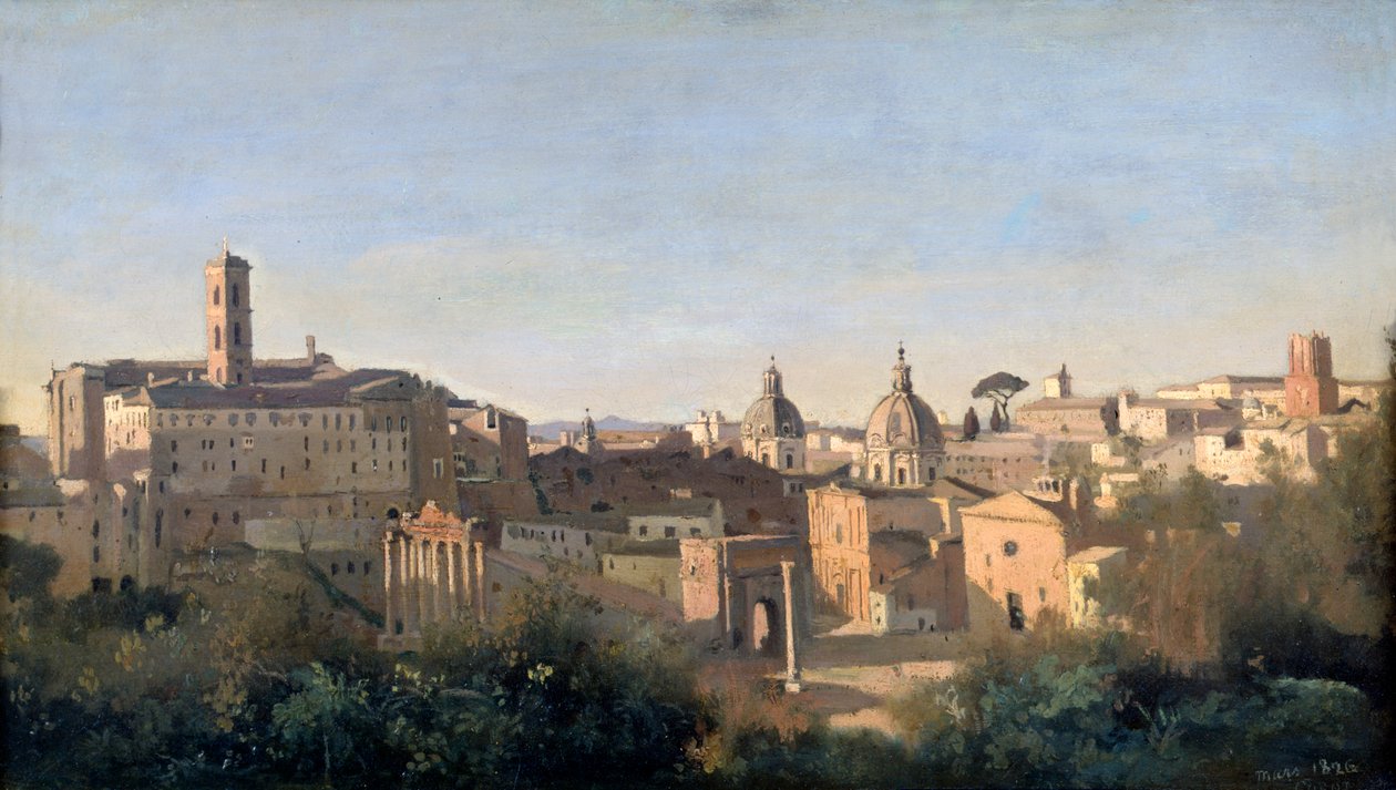 Das Forum vom Farnesischen Garten aus gesehen, Rom, 1826 von Jean Baptiste Camille Corot