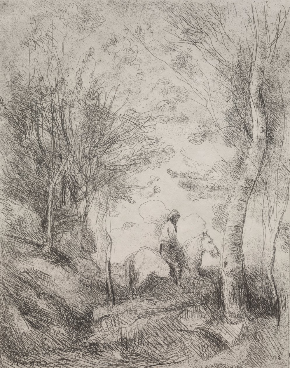 Der große Kavalier im Wald, Originaldruck 1854, gedruckt 1921 von Jean Baptiste Camille Corot