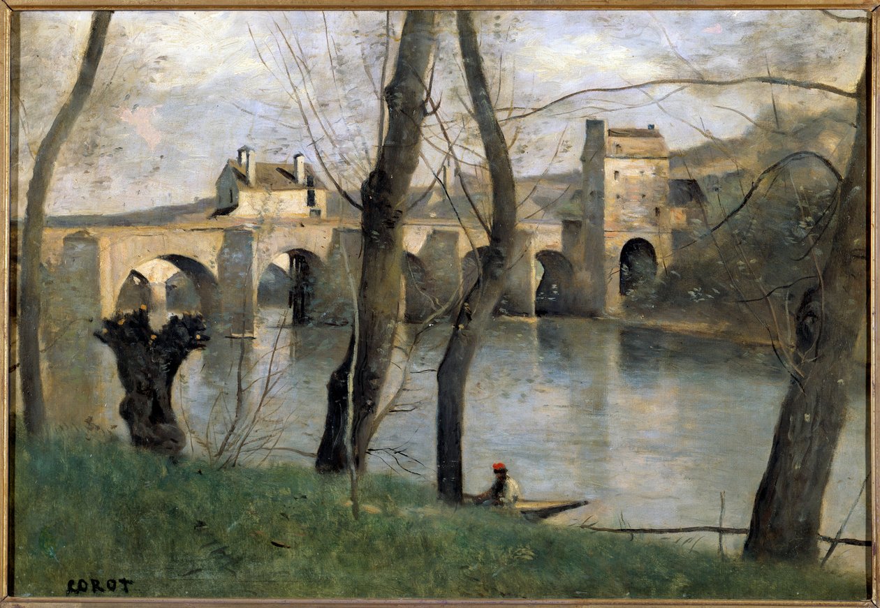 Ansicht der Brücke von Mantes von Jean Baptiste Camille Corot