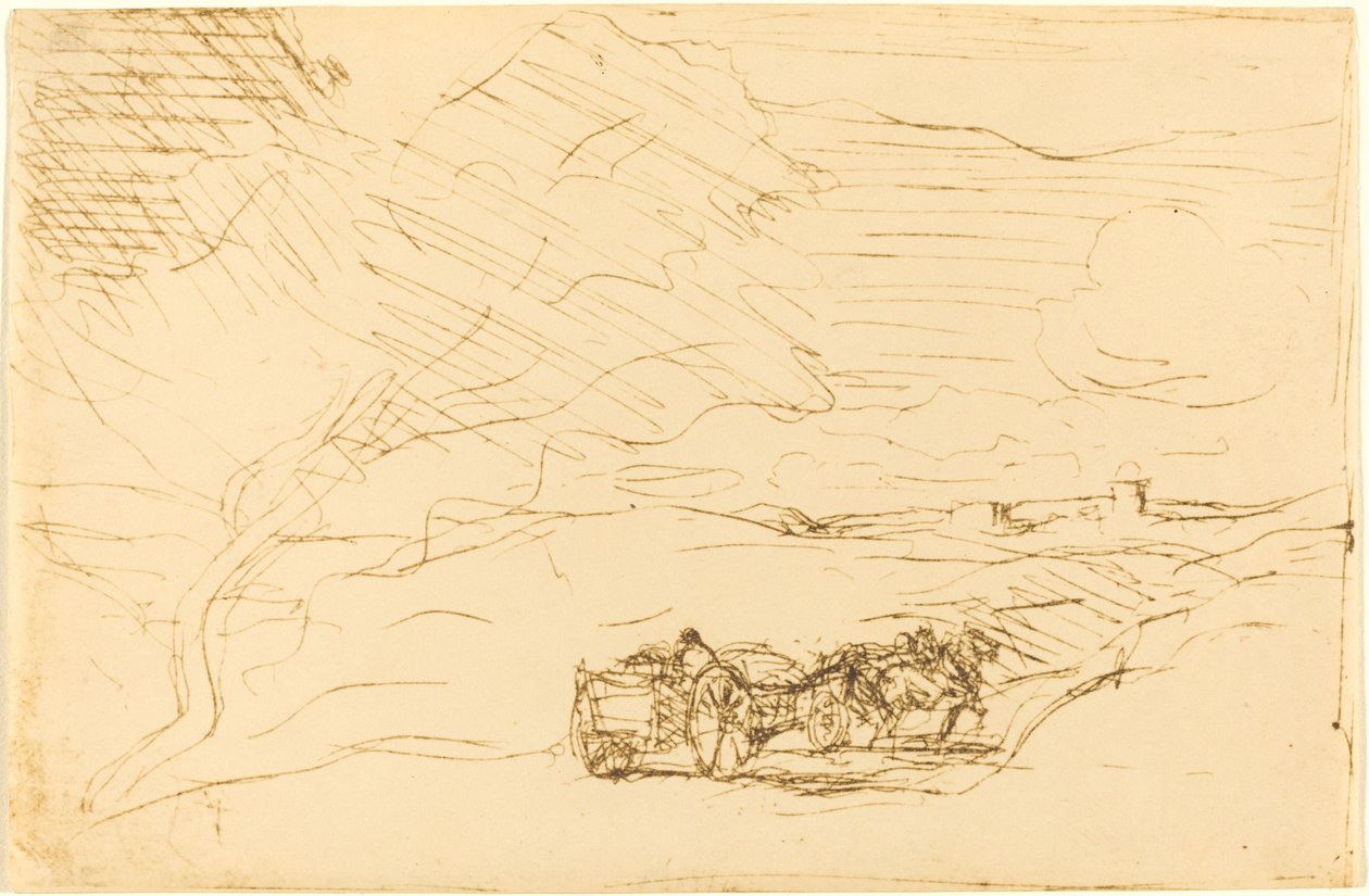 Wagen, der in die Stadt fährt von Jean Baptiste Camille Corot
