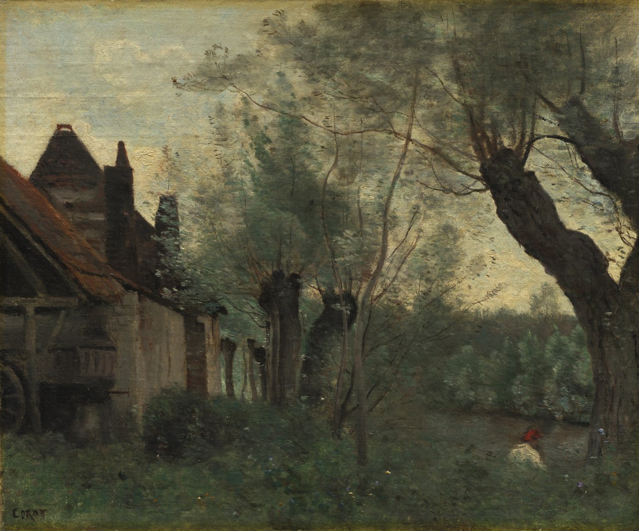 Weiden und Bauernhaus in Sainte-Catherine-lès-Arras von Jean Baptiste Camille Corot
