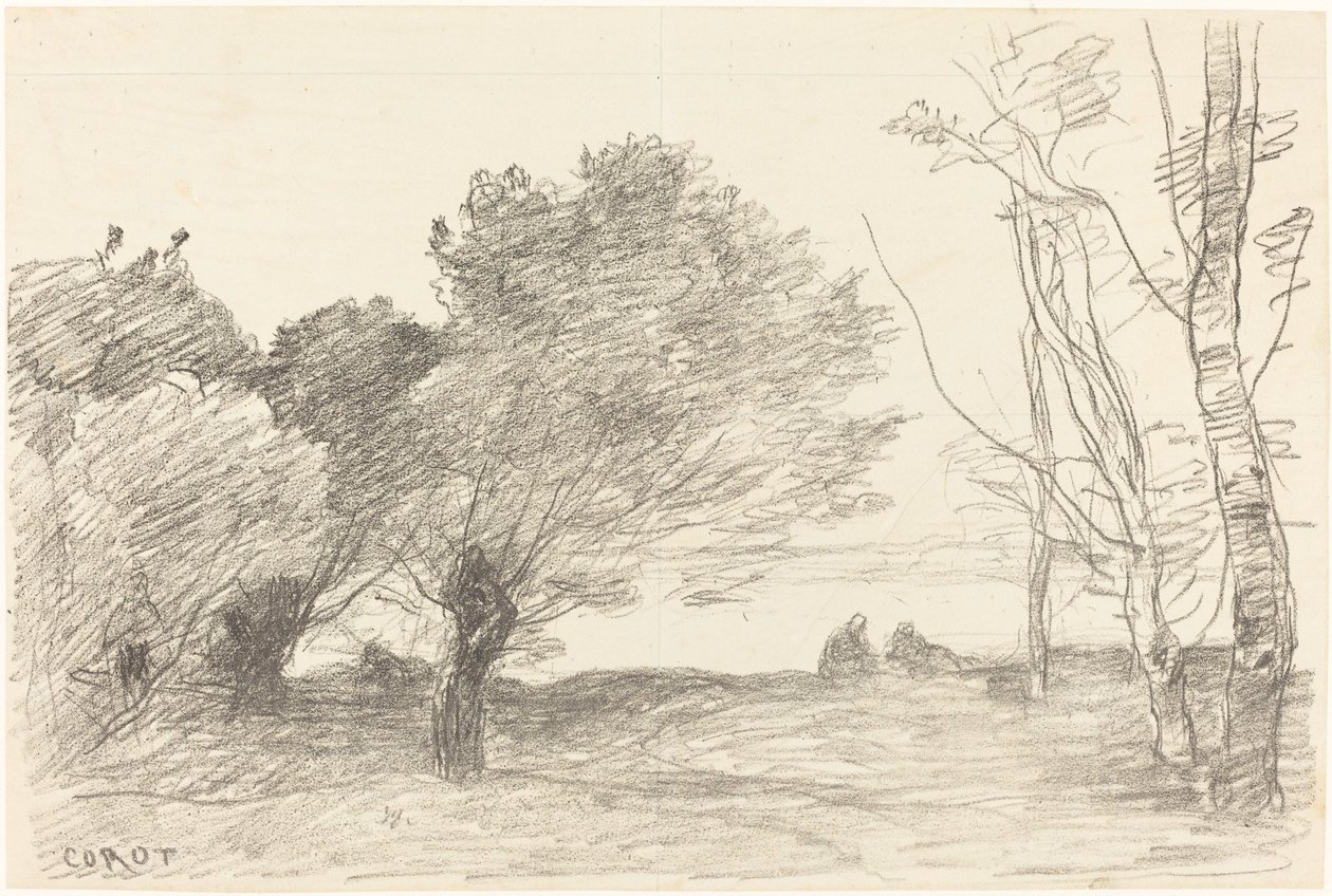Weiden und weiße Pappeln von Jean Baptiste Camille Corot
