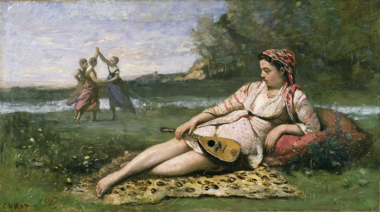 Junge Frauen von Sparta (oder Zigeunerin liegend) ca. 1868-70 von Jean Baptiste Camille Corot