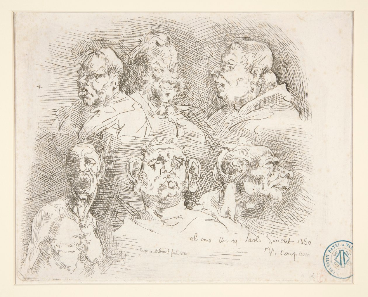 Skizzen grotesker Köpfe von Jean Baptiste Carpeaux