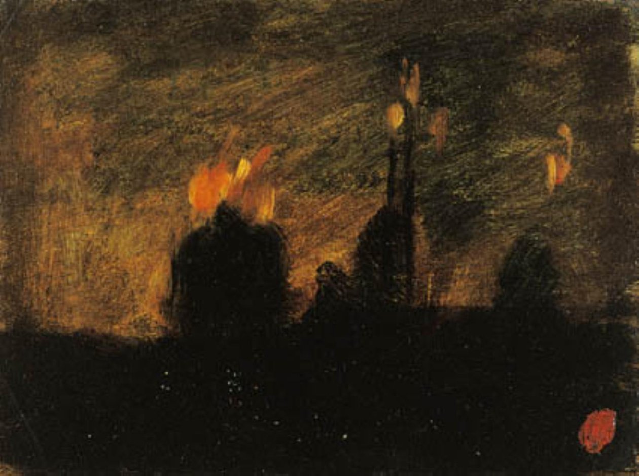 Nachtstimmung mit Bränden in St-Vast-là-haut bei Valenciennes von Jean Baptiste Carpeaux