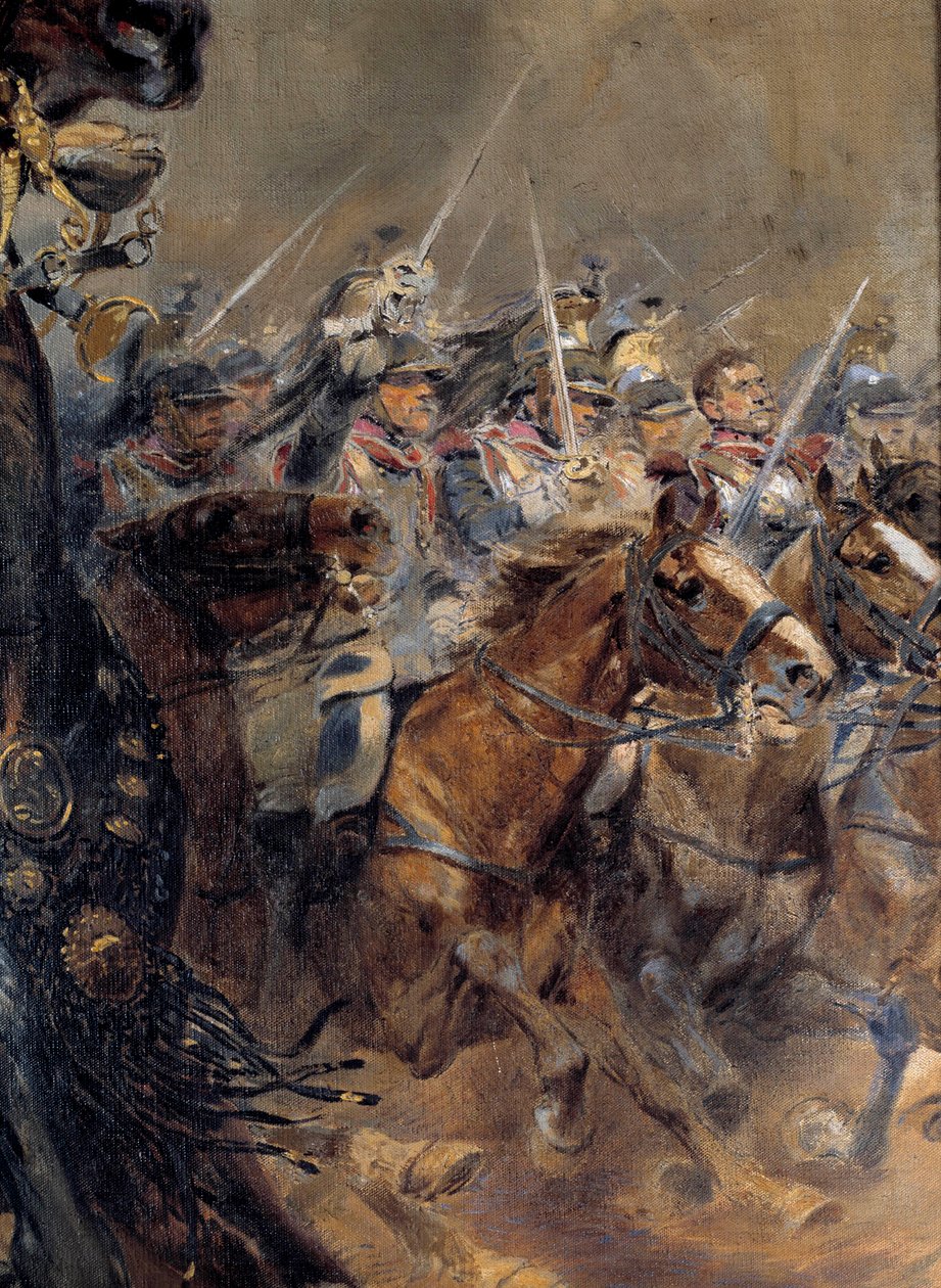 Napoleonische Kriege: „Der letzte Angriff von General Antoine Charles Comte de Lasalle (1775-1809), getötet bei Wagram am 6. Juli 1809“ von Jean Baptiste Edouard Detaille