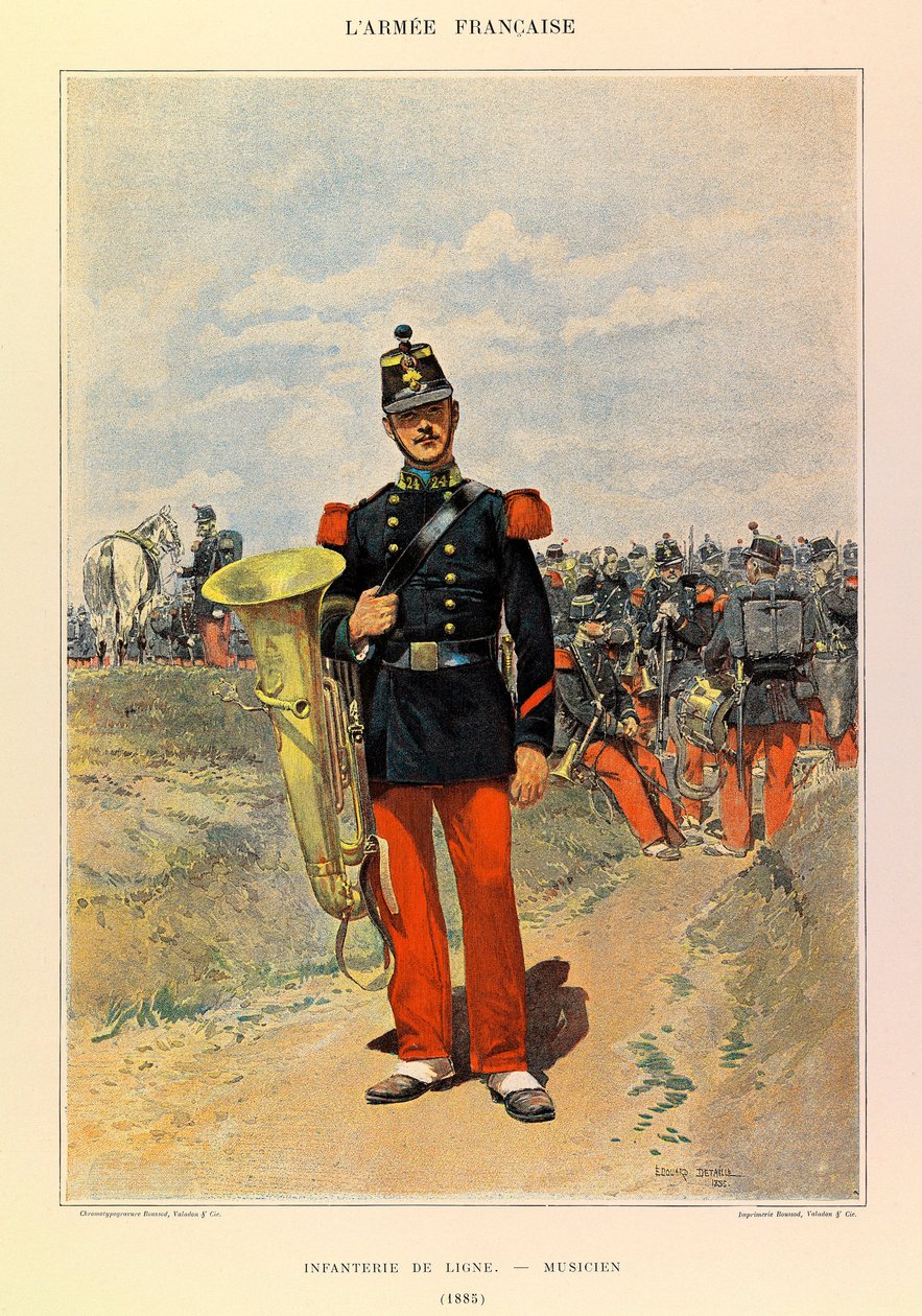 Typen und Uniformen der französischen Armee von Hauptmann Jules Richard, illustriert von Edouard Detaille: Linieninfanterie: Musiker 1885 von Jean-Baptiste Edouard Detaille