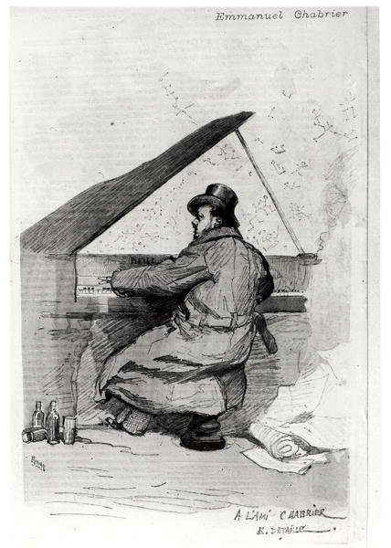 Alexis Emmanuel Chabrier (1841-94) am Klavier, graviert von Florian von Jean Baptiste Edouard after Detaille