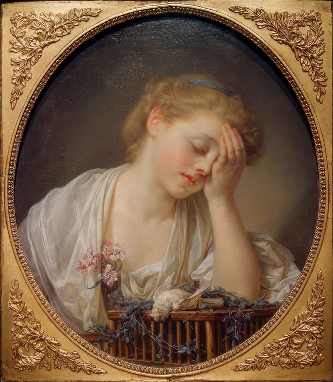 Das junge Mädchen, das seinen toten Vogel beweint von Jean Baptiste Greuze