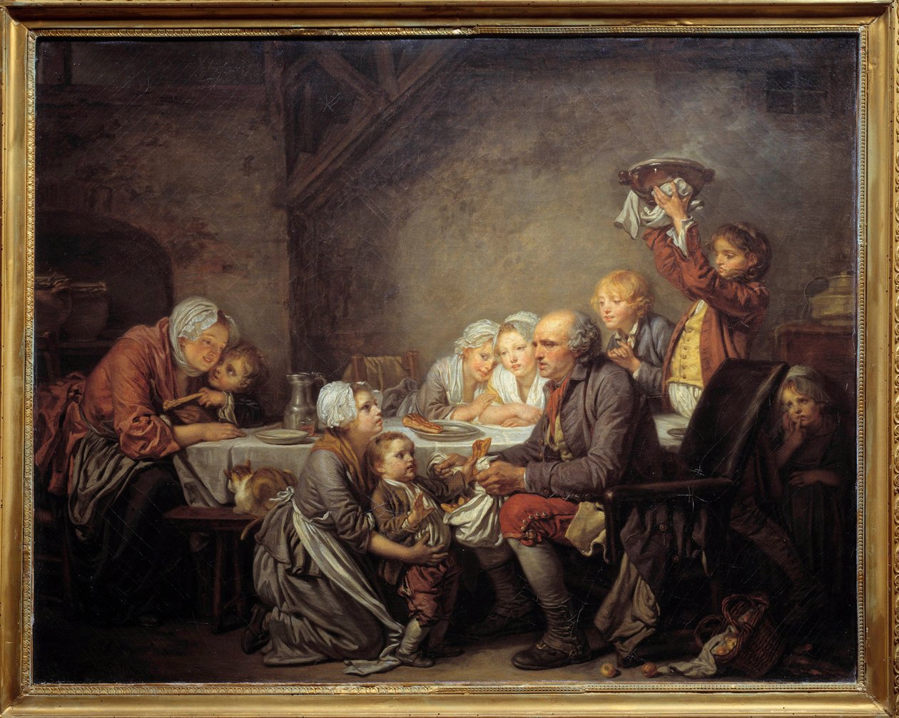 Der Königskuchen Eine Familie teilt den Kuchen beim Dreikönigsfest von Jean Baptiste Greuze