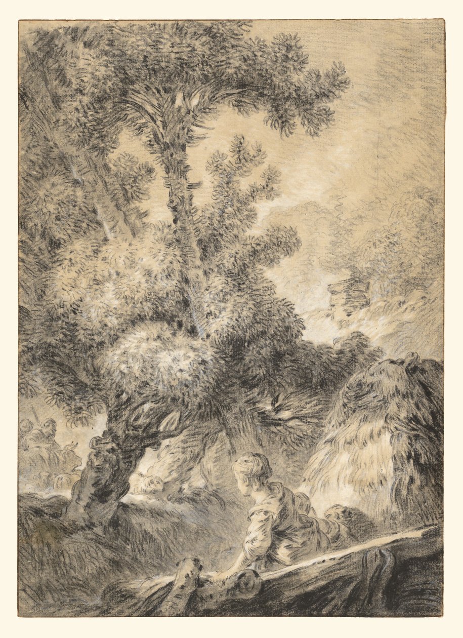 Hirte und Hirtin in einer bukolischen Landschaft von Jean-Baptiste Huet
