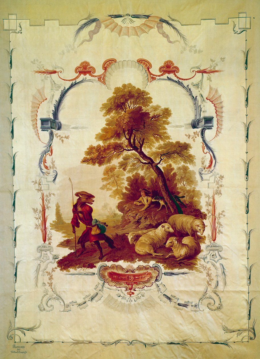 Der Wolf wurde zum Hirten (Illustration zur Fabel von Jean de La Fontaine) von Jean Baptiste Huet