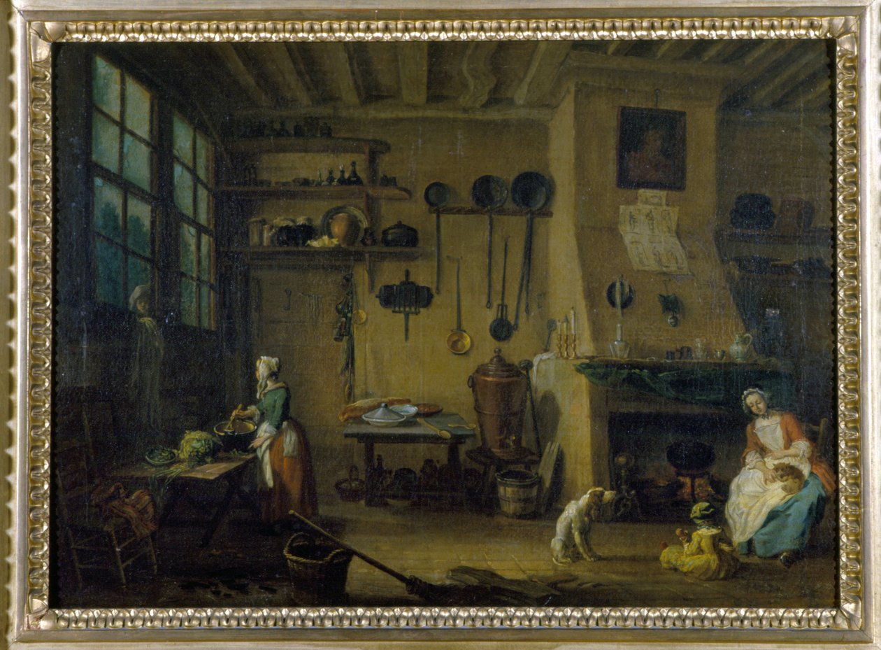 Bürgerliche Küche - Gemälde von J.B. Lallemand (1716-1803), späte 17. Jahrhundert, Museum der Schönen Künste von Dijon. von Jean Baptiste Lallemand
