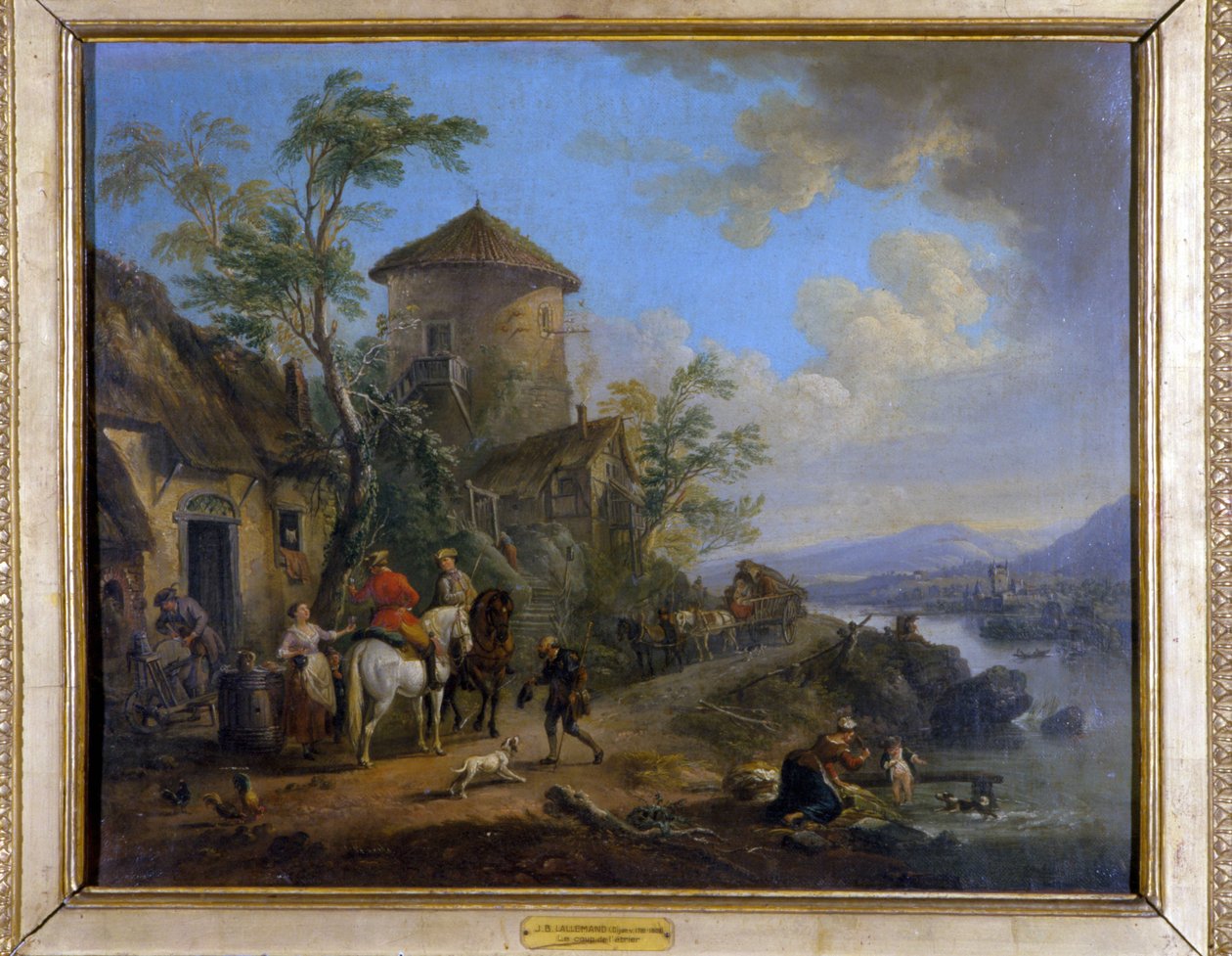 Ländliche Szene: „Der Schlag des Steigbügels“ - Gemälde von J.B. Lallemand (1716 - 1803), spätes 17. Jahrhundert, Museum der Schönen Künste von Dijon. von Jean Baptiste Lallemand