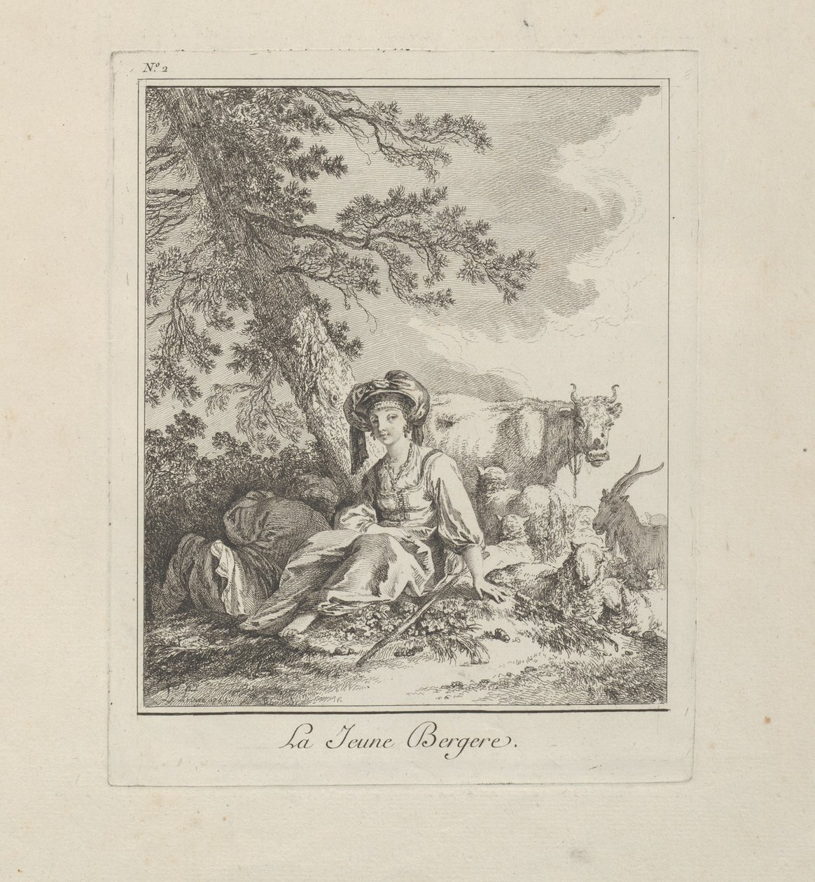 Die junge Schäferin, Tafel zwei aus Divers Habillements des Peuples du Nord von Jean Baptiste Le Prince