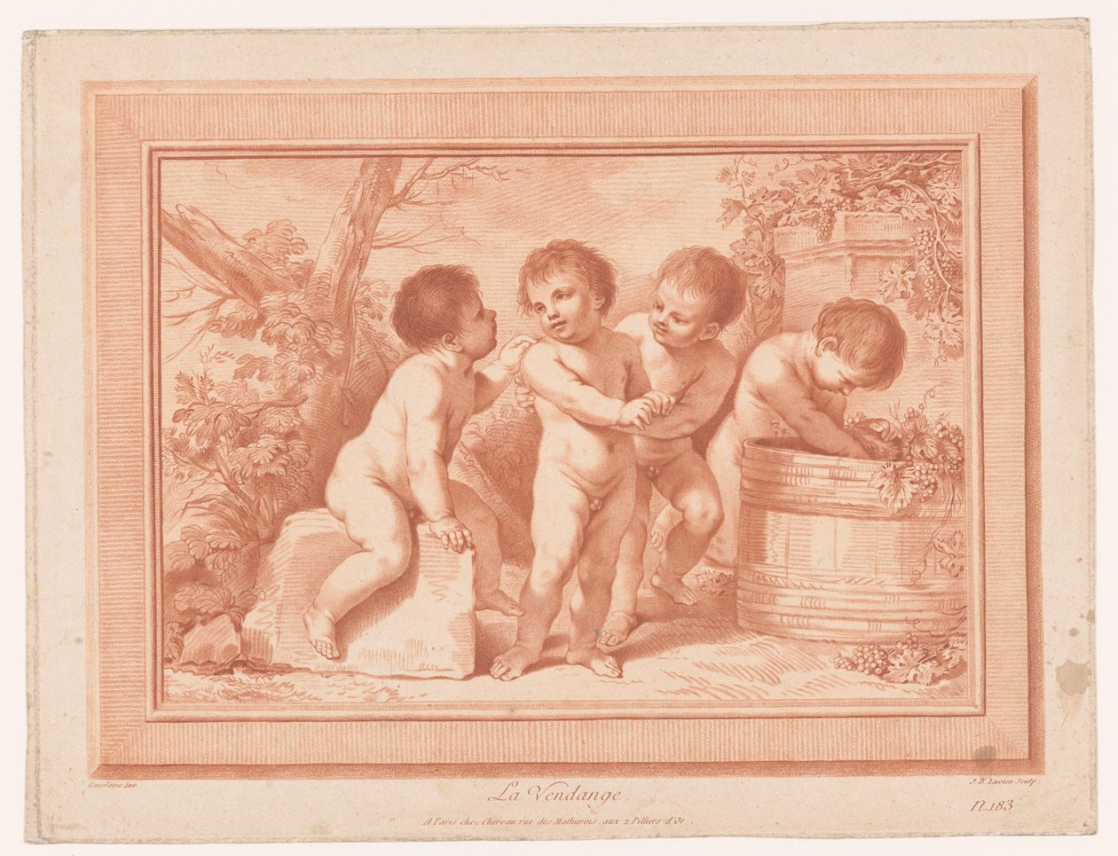 Vier Putti bei einem Weinfass von Jean Baptiste Lucien