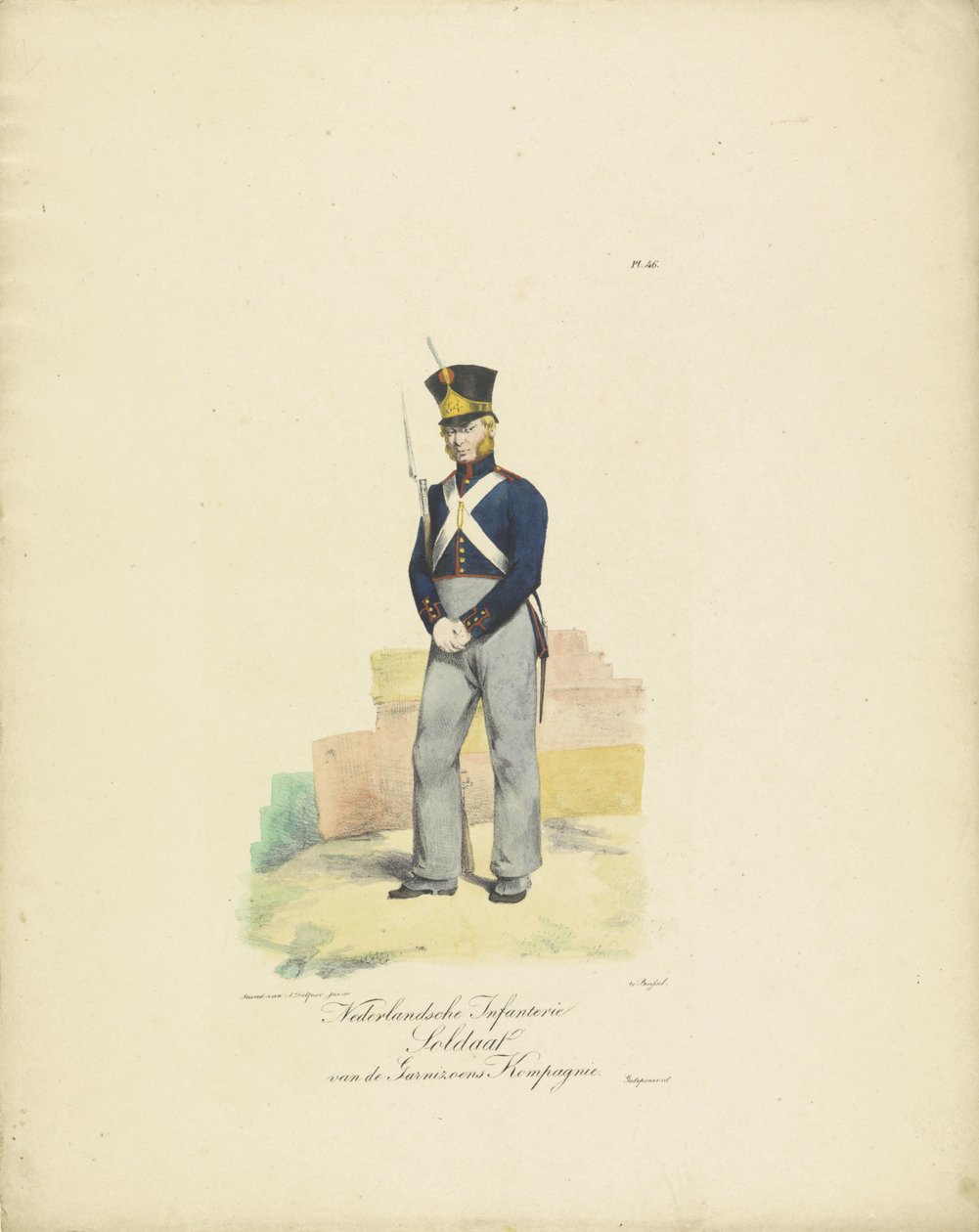 Soldat der Garnisonskompanie, 1820-1825 (Militärische Kostüme des Königreichs der Niederlande) von Jean Baptiste Madou
