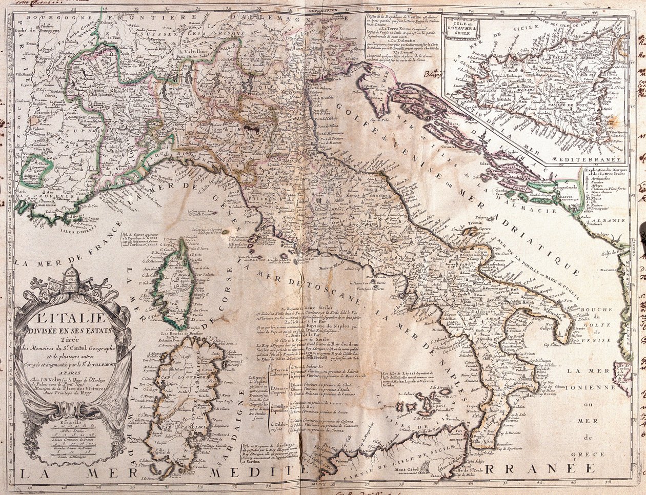 Karte von Italien, mit Korsika, Sardinien und Sizilien von Jean Baptiste Nolin