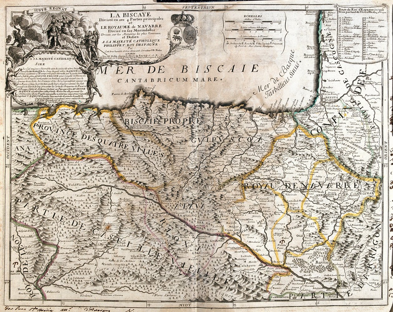 Karte der Provinz Biskaya (Spanien) und des Königreichs Navarra (Frankreich) (Gravur) von Jean Baptiste Nolin