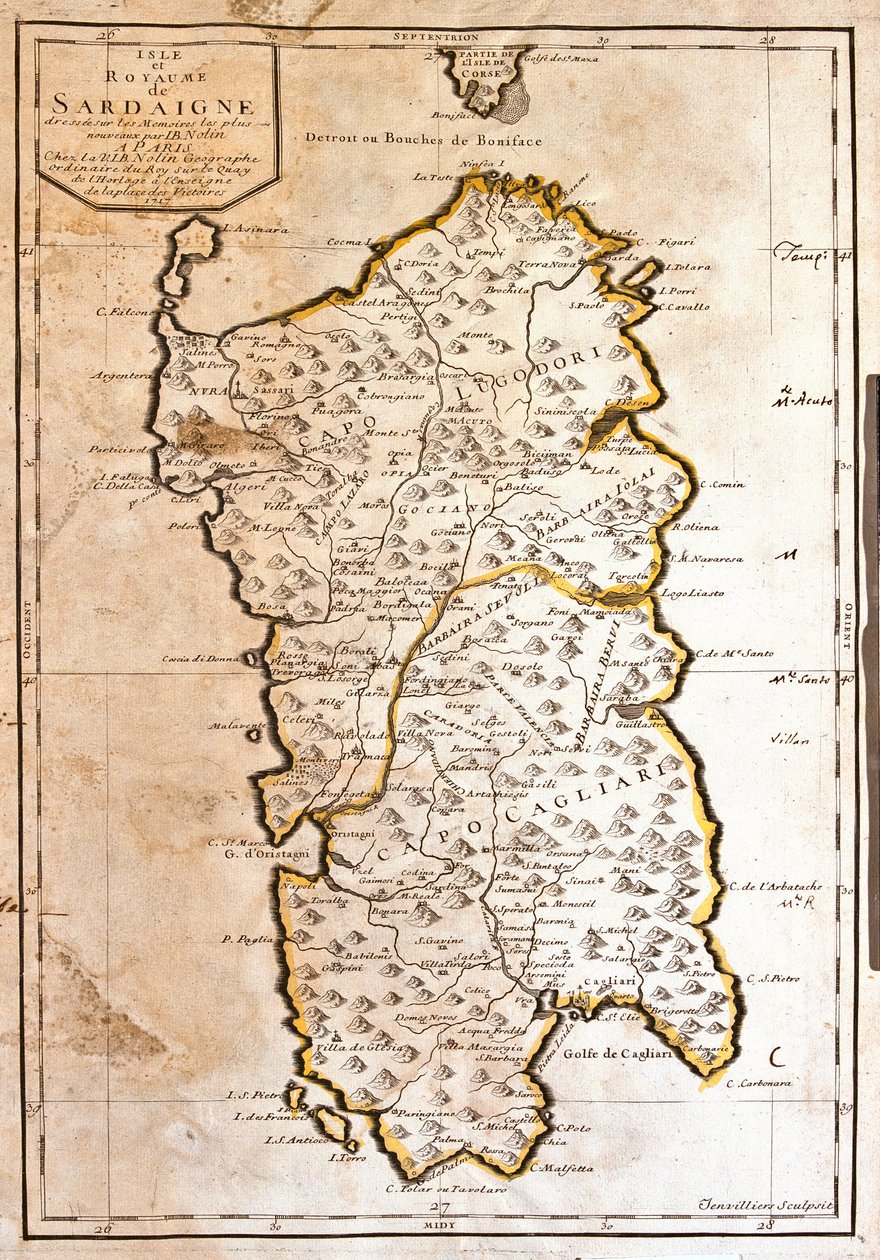 Karte des Königreichs Sardinien (Italien) (Gravur) von Jean Baptiste Nolin