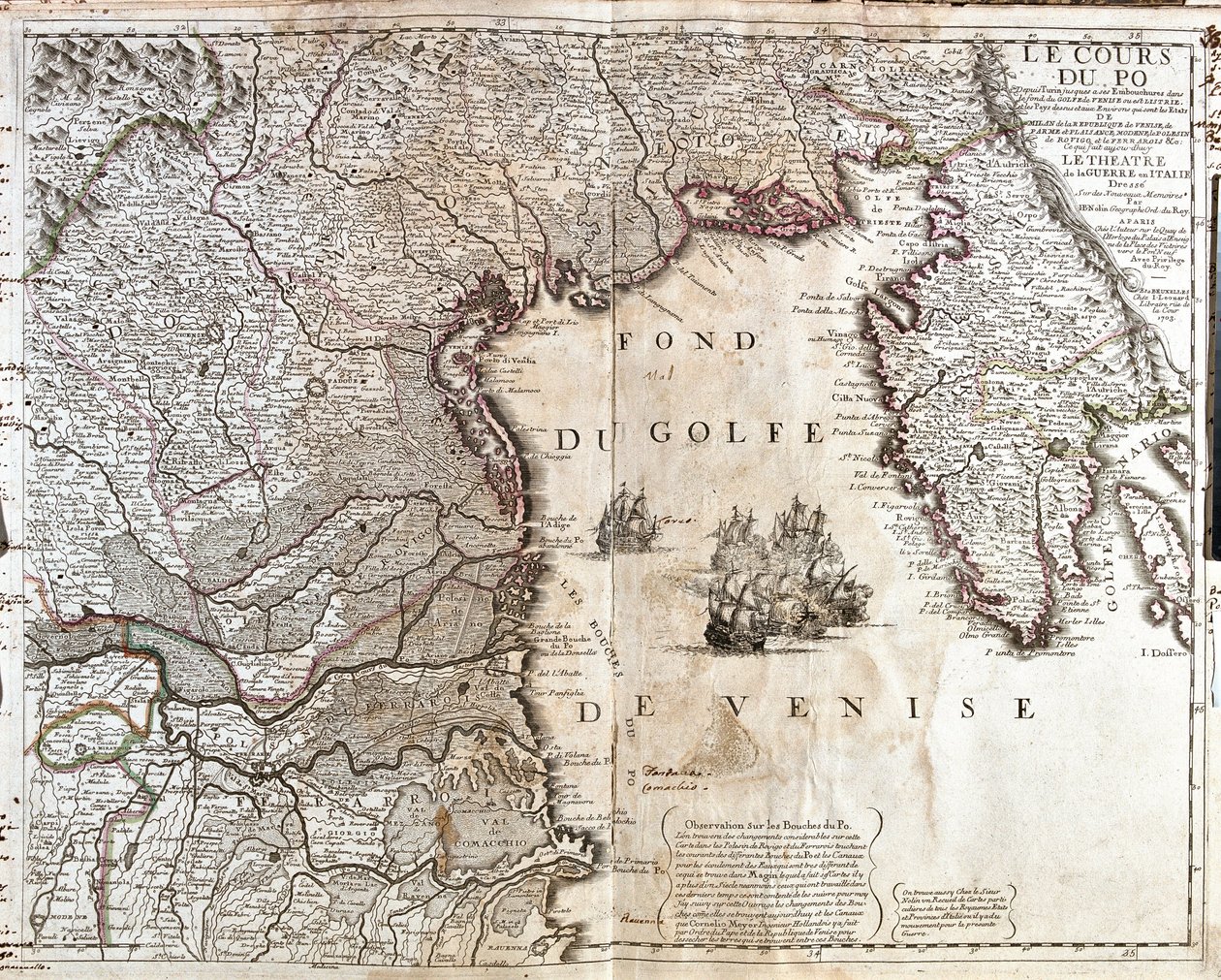 Karte der Mündung des Po in Italien von Jean Baptiste Nolin