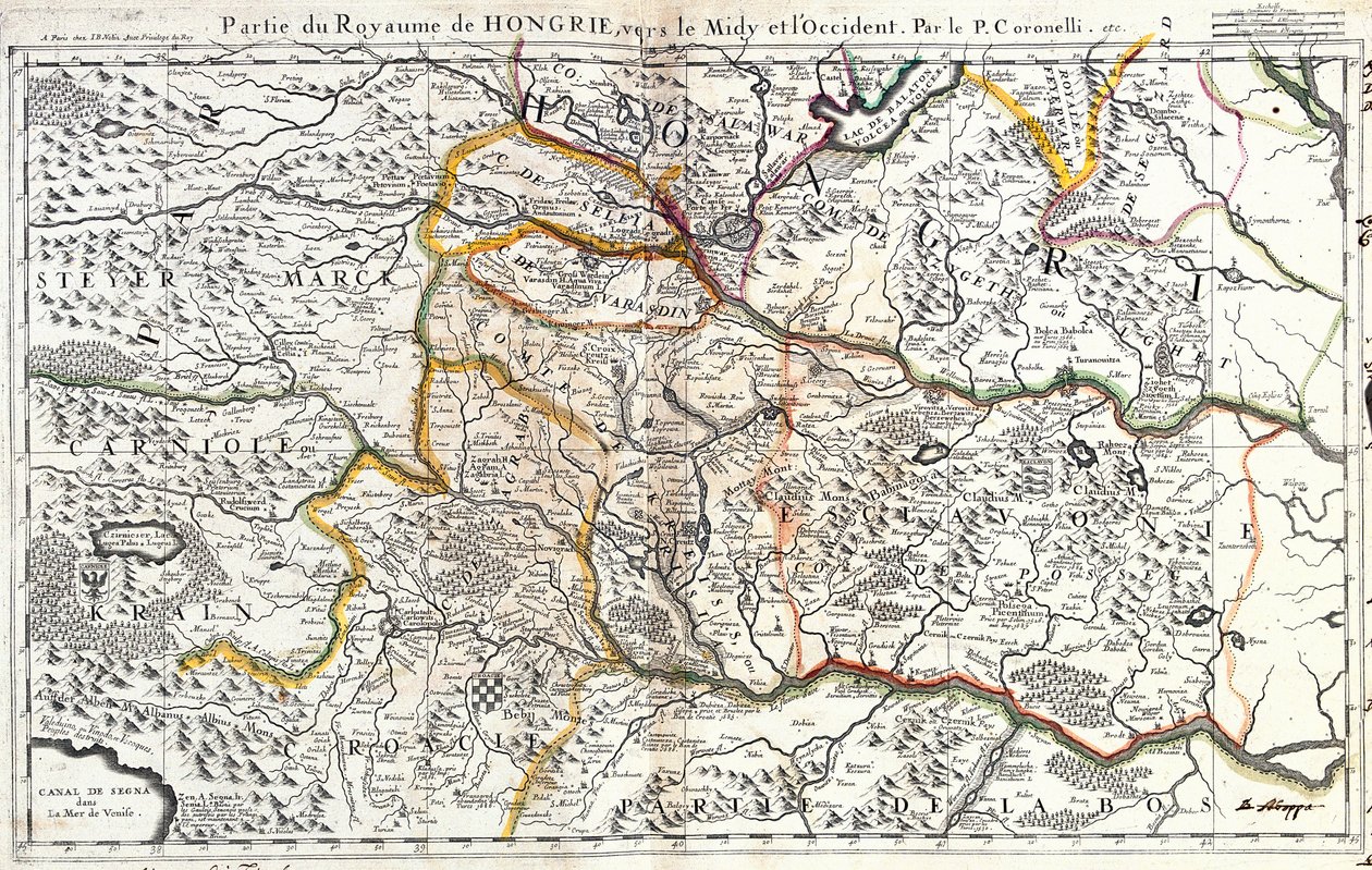 Karte des südwestlichen Teils des Königreichs Ungarn von Jean-Baptiste Nolin