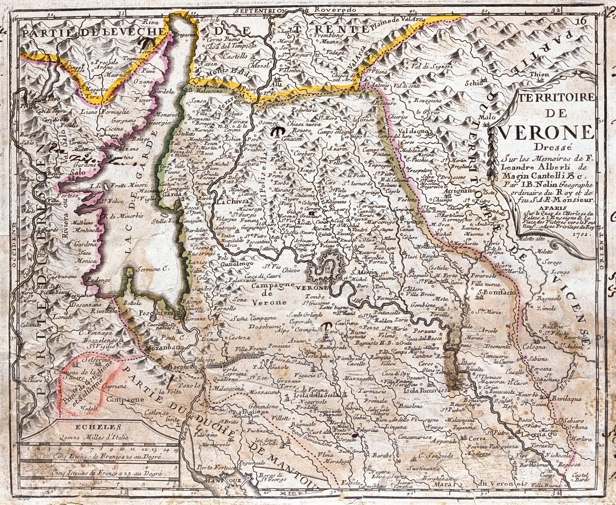 Karte des Gebiets von Verona (Venetien, Italien) von Jean Baptiste Nolin