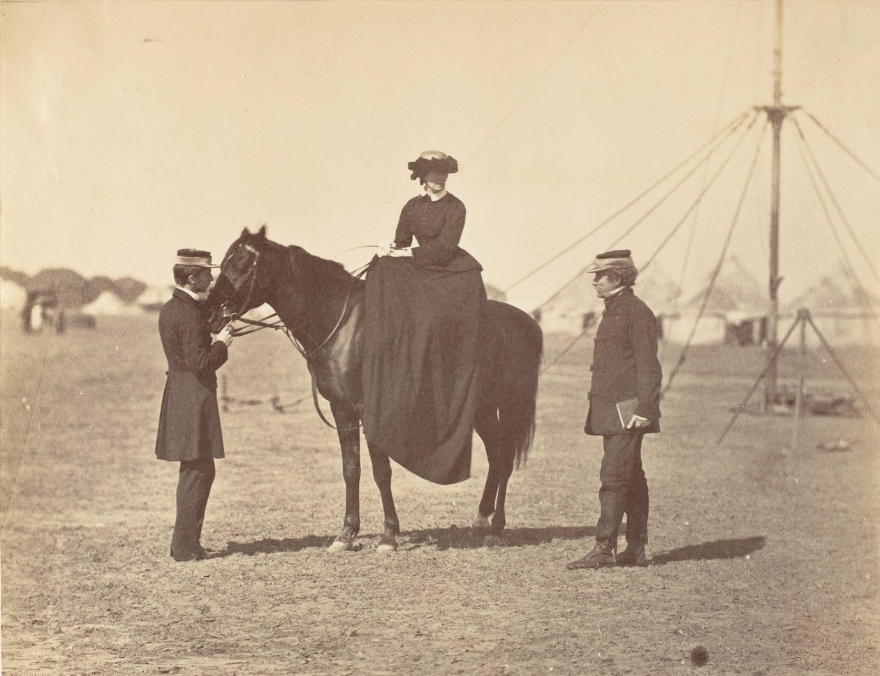 [Lady Canning auf ihrem schwarzen Araber und Lord Clyde, Oberbefehlshaber] von Jean Baptiste Oscar Mallitte