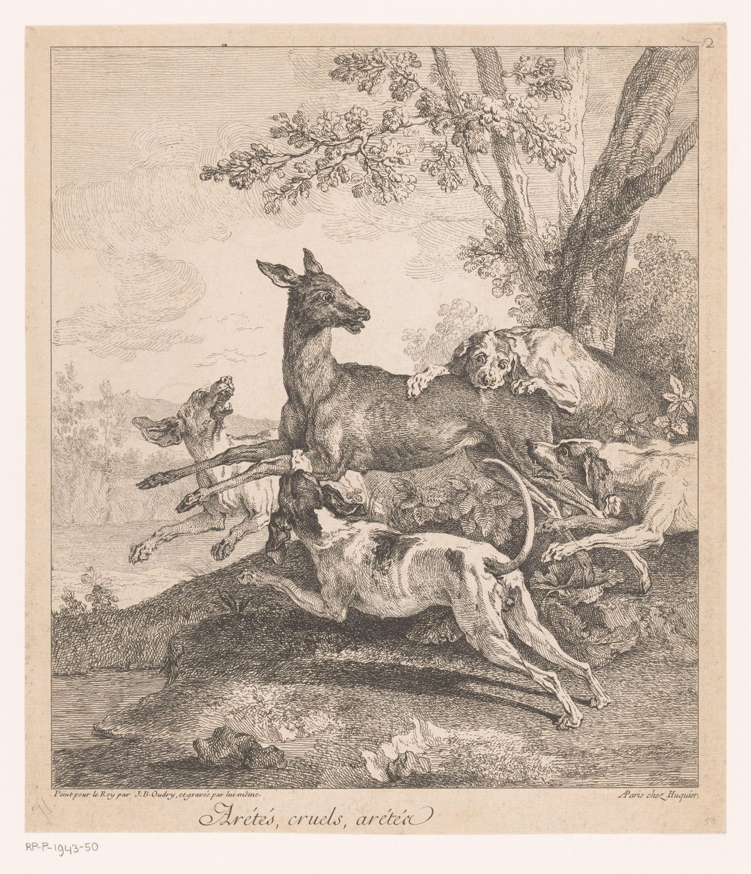 Hirsch von Jagdhunden überfallen (Jagdszenen) von Jean Baptiste Oudry