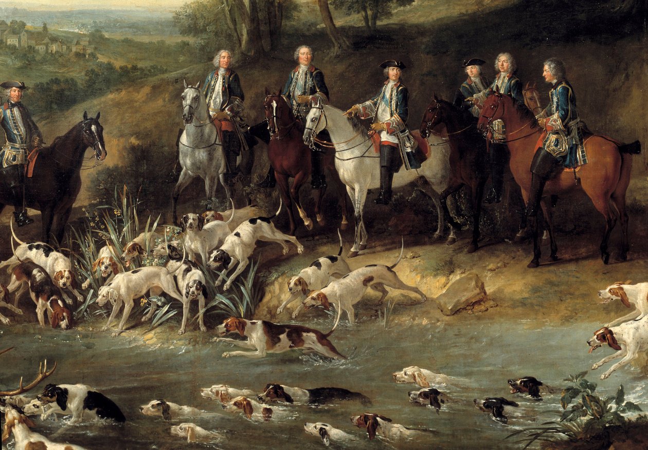 König Ludwig XV. jagt Hirsche im Wald von Saint Germain im Jahr 1730 (Detail) von Jean Baptiste Oudry