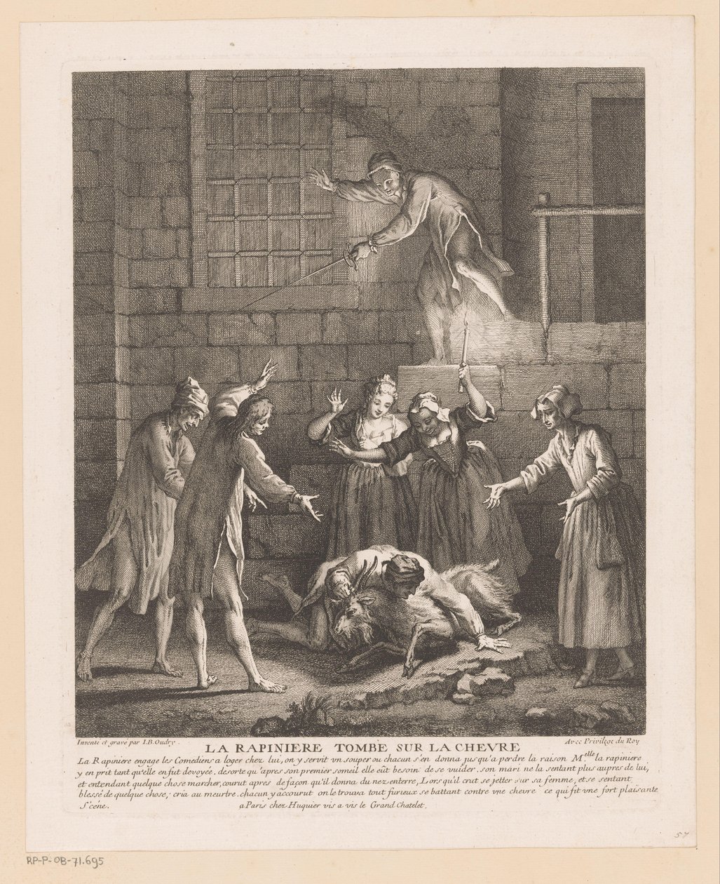 Mann fällt auf eine Ziege von Jean Baptiste Oudry