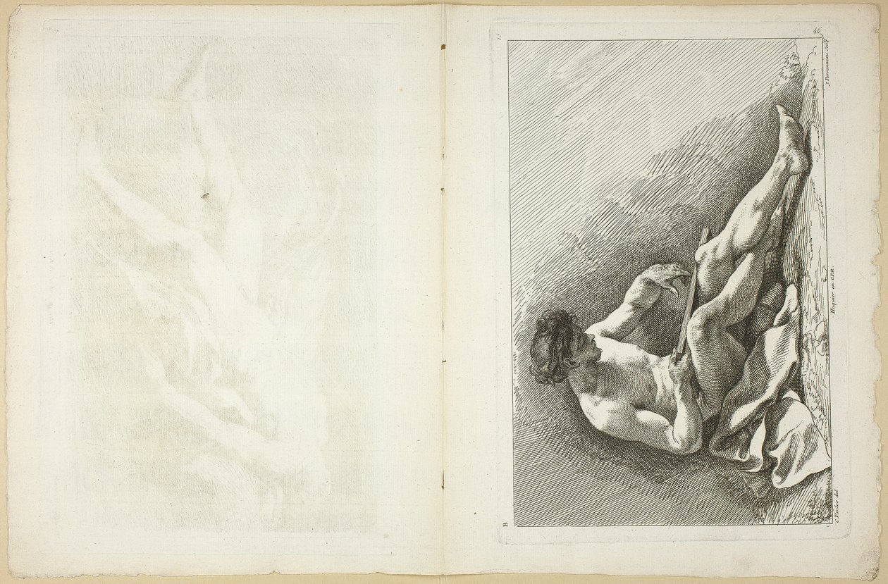Figur (recto und verso), aus Seconde livre de figures d’Academies gravées en Partie par les Professeurs de l’Académie Royale von Jean Baptiste Perronneau