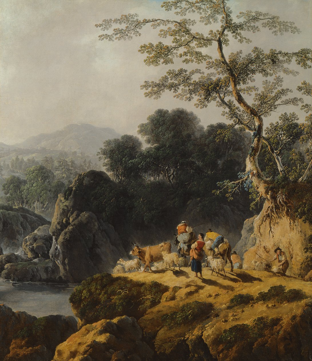 Ein Flusstal mit Hirten und Reisenden von Jean Baptiste Pillement