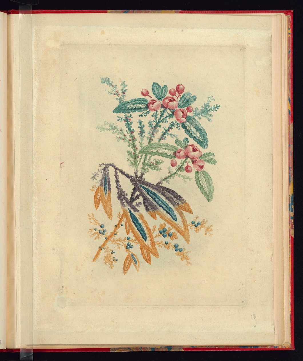 Ornamentales Design mit kleinen roten Blumen und Beeren, aus Nouvelle suite de cahiers de flerurs naturelle a l
