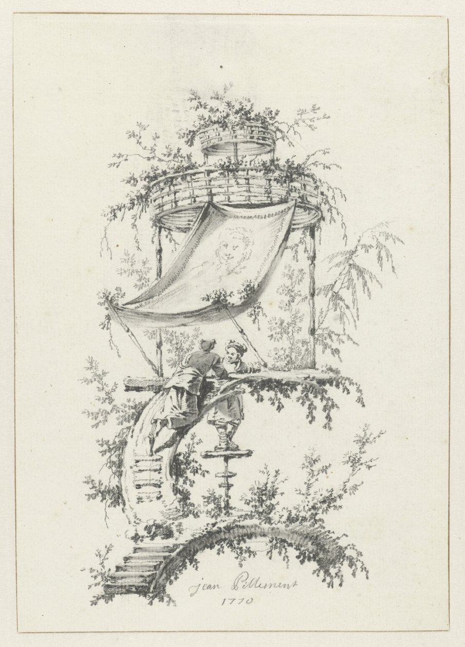Ornamentale Komposition im Chinoiserie-Stil (Ornamentale Entwürfe im Chinoiserie-Stil für Deuxième Cahier de six Baraques Chinoises) von Jean Baptiste Pillement