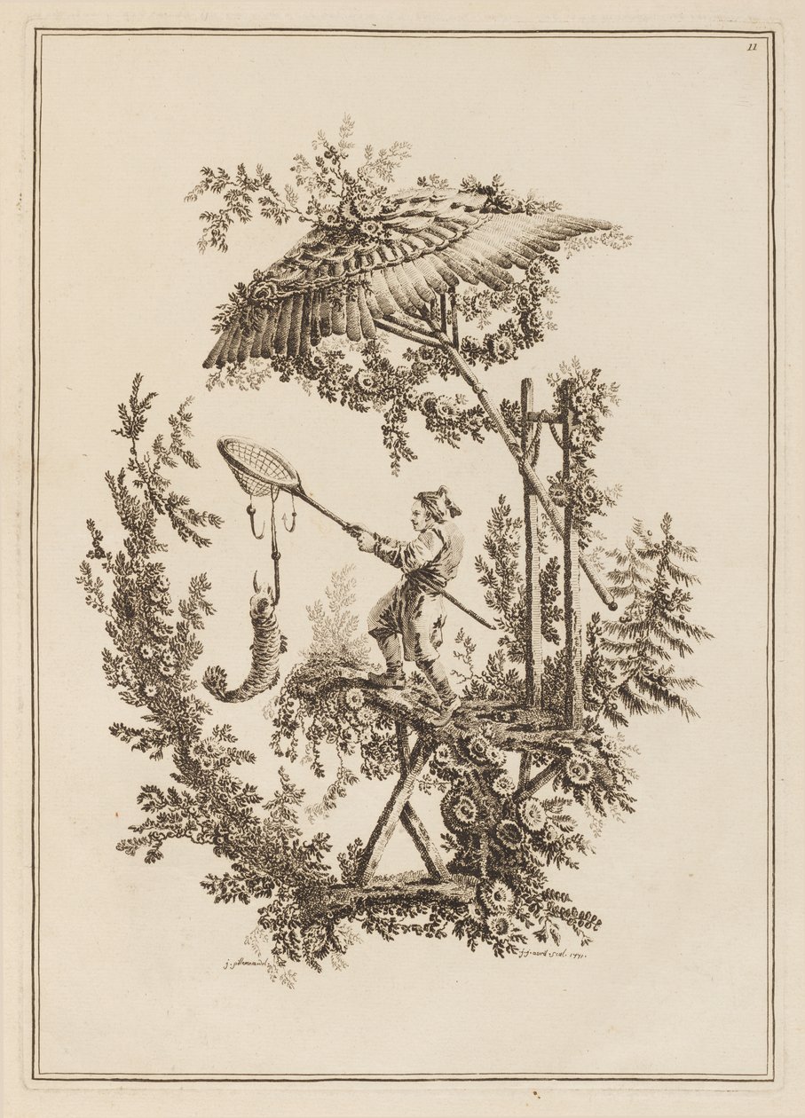 Tafel 11, aus "Suite de Douze Pêcheurs et Chasseurs" von Jean Baptiste Pillement