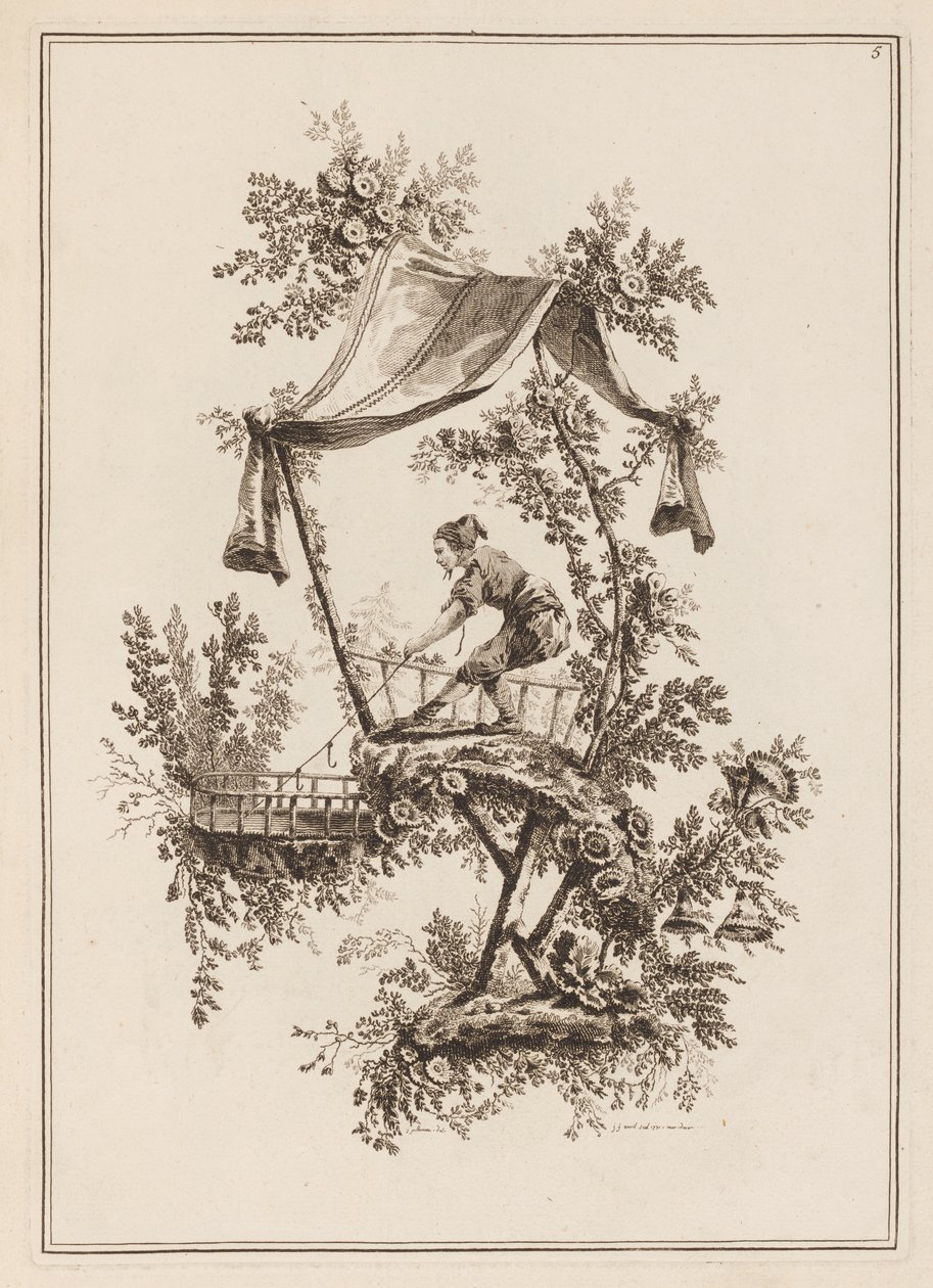 Platte 5, „Suite de douze Pêcheurs et Chasseurs“ von Jean Baptiste Pillement