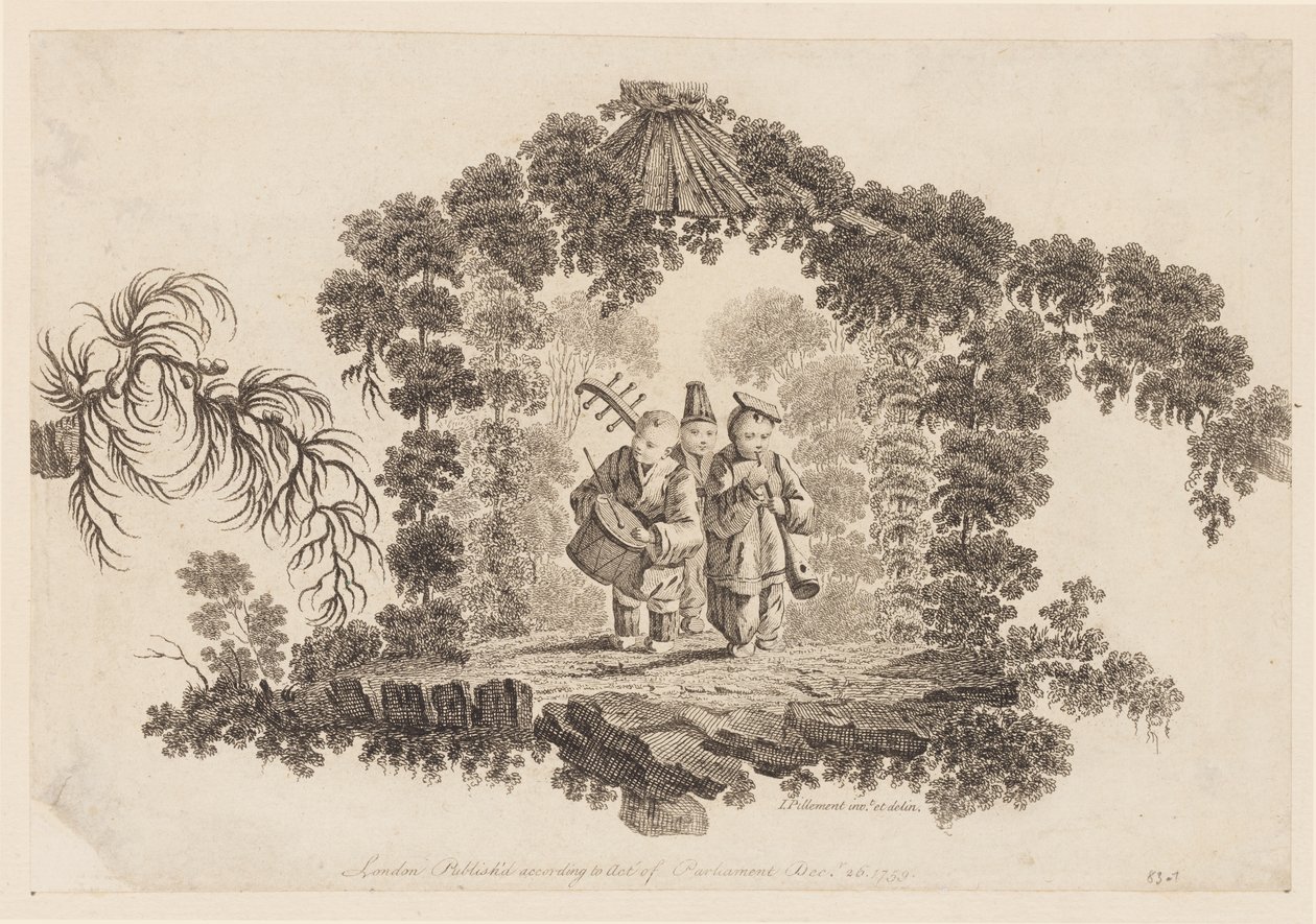 Drei Figuren, die Musikinstrumente spielen, aus "Recueil de Plusieurs Jeux d