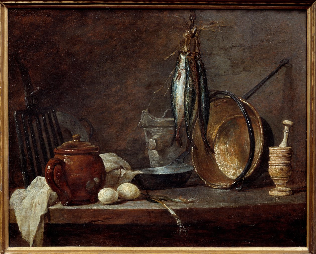 Mageres Menü und Küchenutensilien. Stillleben von Jean Baptiste Simeon Chardin