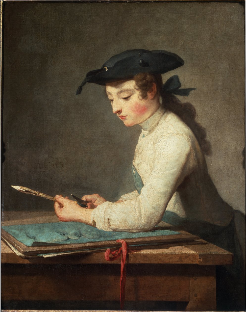 Junger Karikaturist schnitzt seinen Bleistift von Jean Baptiste Simeon Chardin