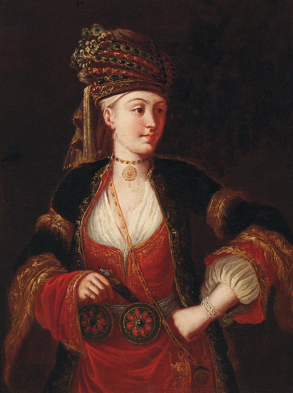 Eine Dame, dreiviertel Länge, in orientalischem Kostüm von Jean Baptiste Vanmour