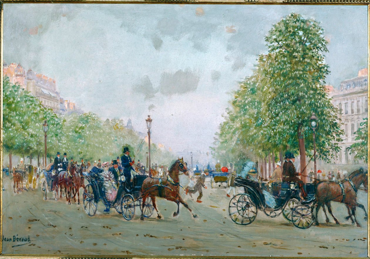 Kutschen auf den Champs Elysees, Paris von Jean Beraud