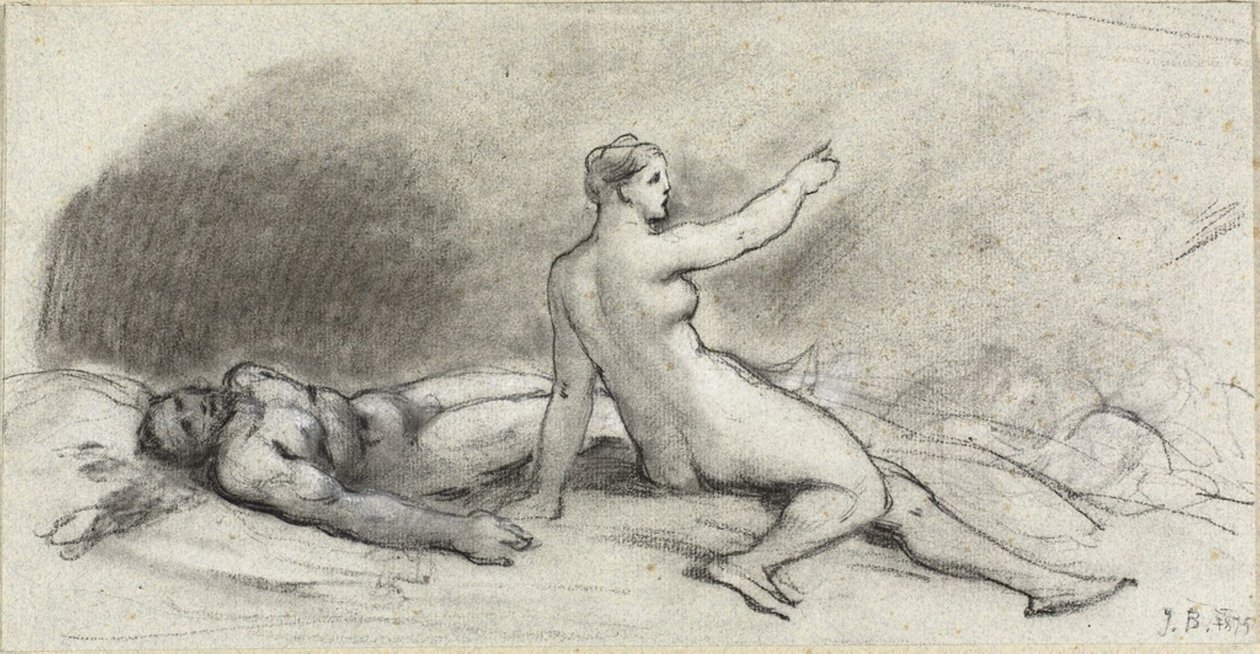 Sitzende nackte Frau mit schlafendem nackten Mann (recto); weiblicher Torso von hinten gesehen (verso) von Jean Beraud