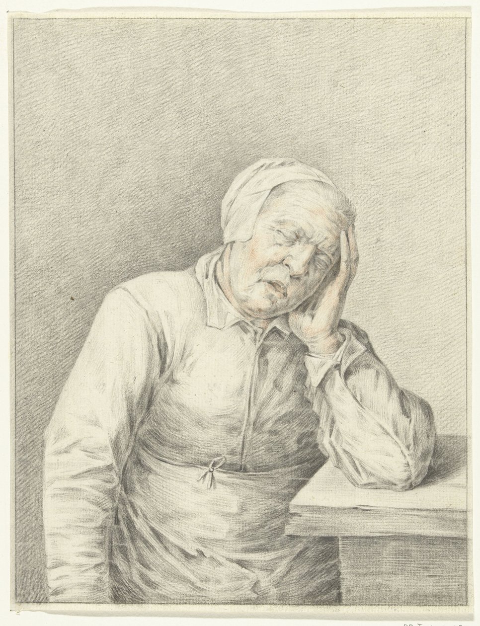 Schlafende alte Frau, mit dem Kopf in der Hand von Jean Bernard