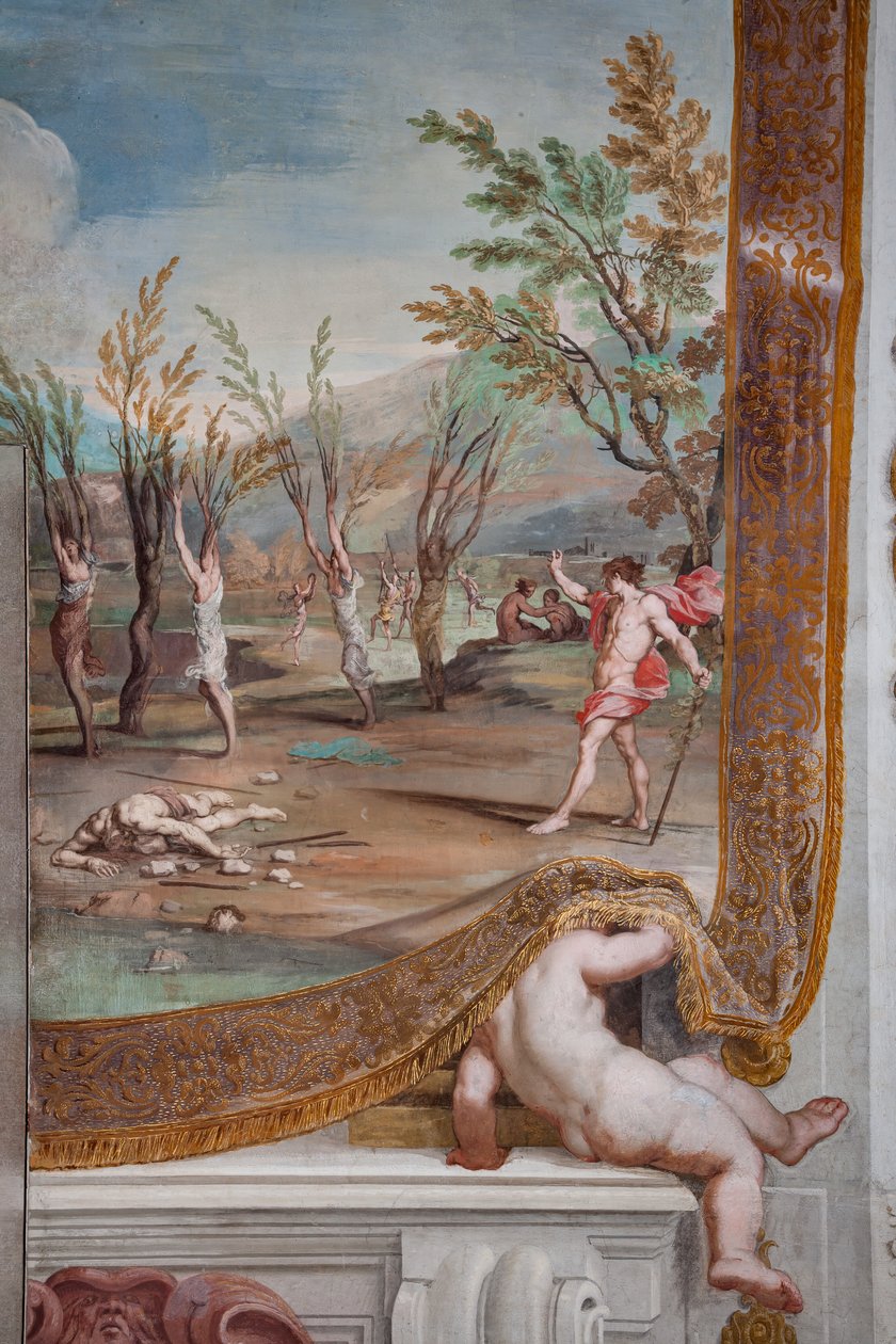 Bacchus verwandelt die Bacchantinnen in Bäume, schuldig, den Leichnam des Orpheus in Stücke geschnitten zu haben von Jean Boulanger