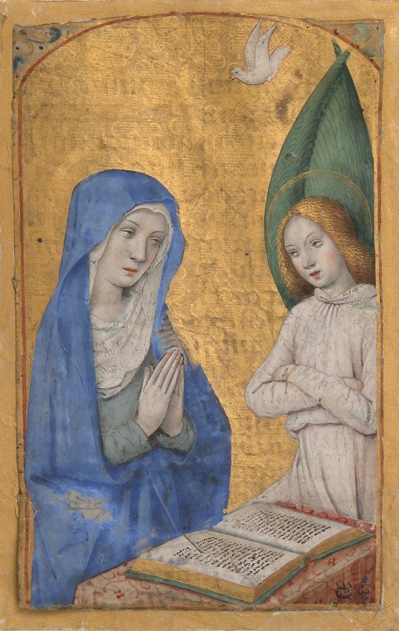 Manuskriptblatt mit der Verkündigung aus einem Stundenbuch, ca. 1485-90 von Jean Bourdichon
