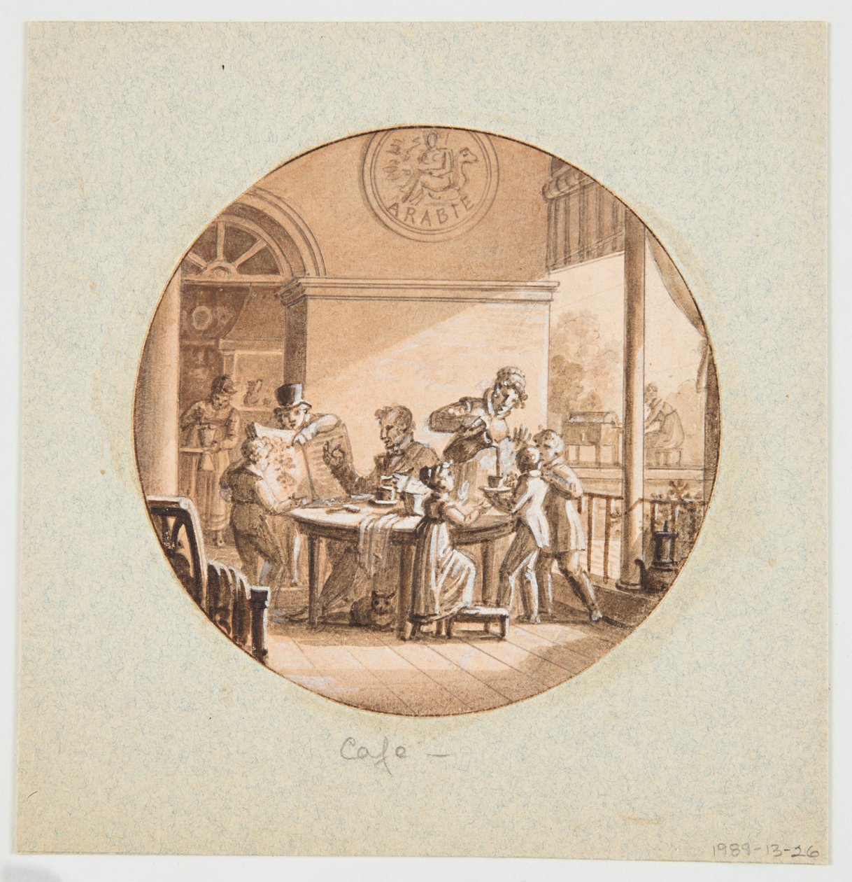 Entwurf für einen bemalten Porzellanteller, Café (Kaffee) aus dem Service des Objets de Dessert (Dessertservice) von Jean Charles Develly
