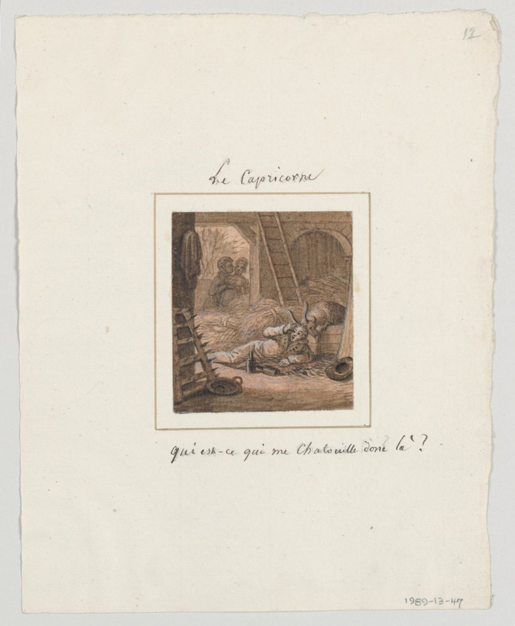 Entwurf für einen bemalten Porzellanteller, Le Capricorne (Steinbock) aus dem Service le Zodiac Travesti (Der burleske Tierkreis) von Jean Charles Develly